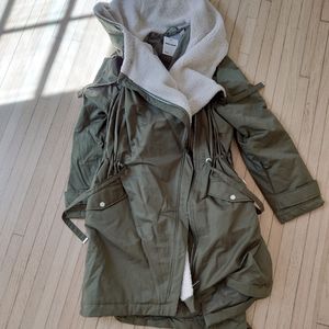 ASOS DESIGN Curve waterfall parka with fleece lining in khaki